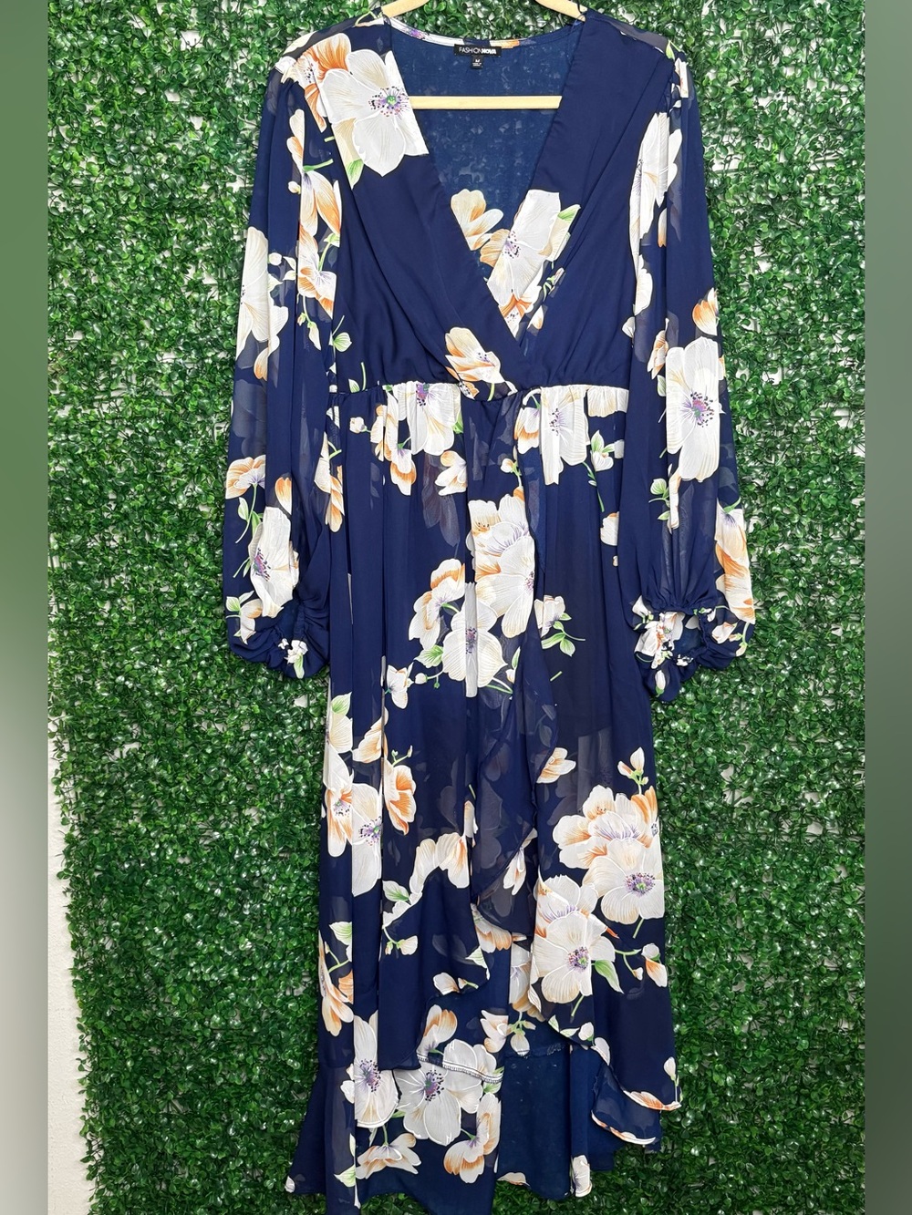 Fashion Nova Navy Floral High-Low Wrap Dress
